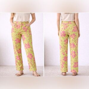 Trina Turk Yellow and Pink Low Rise Cropped Ankle Floral Pants Size 2